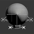 Detailed 3D Airship Model Featuring Wireframe Texture On Dark Reflective Surface