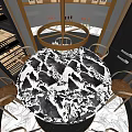 Elegant Wine Cellar Interior With Circular Chandelier Wooden Racks And Bar Table