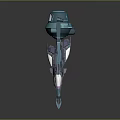 Futuristic Sci Fi Spaceship With Turquoise Purple Sleek Design And Circular Ring Structure