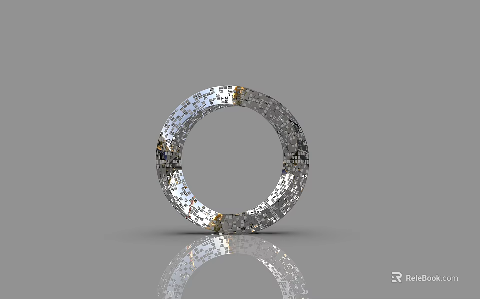 Silver Circular Sculpture with Mosaic Pattern Design and Shiny Reflective Surface 3d model