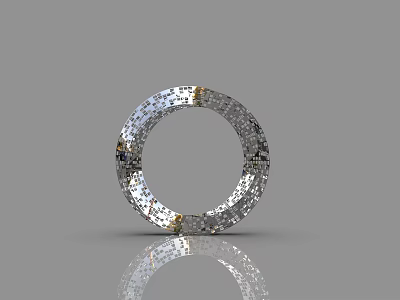 Silver Circular Sculpture with Mosaic Pattern Design and Shiny Reflective Surface 3d model