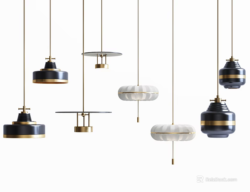 Modern Pendant Lights With Various Designs And Different Styles In Black White And Metallic Finishes 3d model 