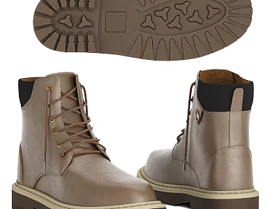 Brown Leather Lace Up Boots With Non Slip Rubber Sole And Ankle Design 3d model