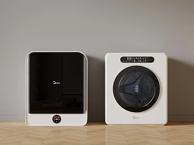Modern Midea Washing Machine And Dryer With Front Load Black White Design 3d model