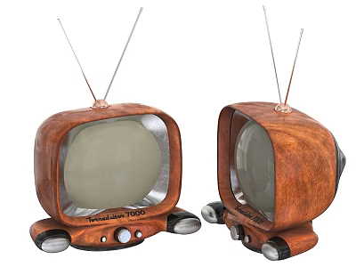 Vintage Televisions With Wooden Case And Antennas Retro Design Decor Pieces 3d model