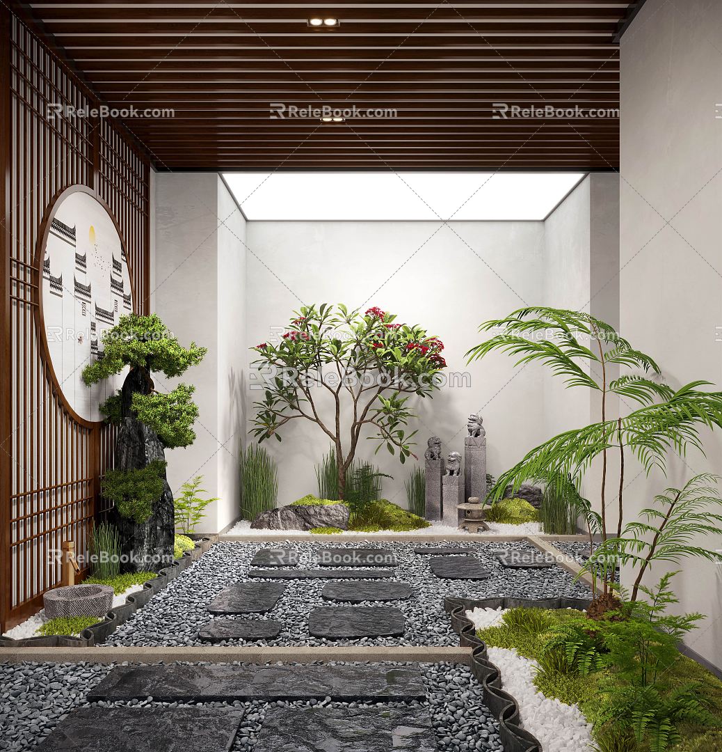 New Chinese Courtyard Interior Landscape Sits 3d model