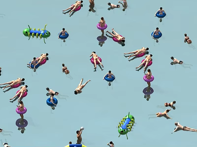People Swimming And Floating With Colorful Inflatable Rings In Swimming Pool 3d model