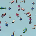 People Swimming And Floating With Colorful Inflatable Rings In Swimming Pool 3d model