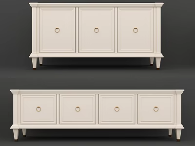 White Storage Cabinet With Round Knobs Multiple Doors And Elevated Legs Design 3d model