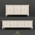 White Storage Cabinet With Round Knobs Multiple Doors And Elevated Legs Design