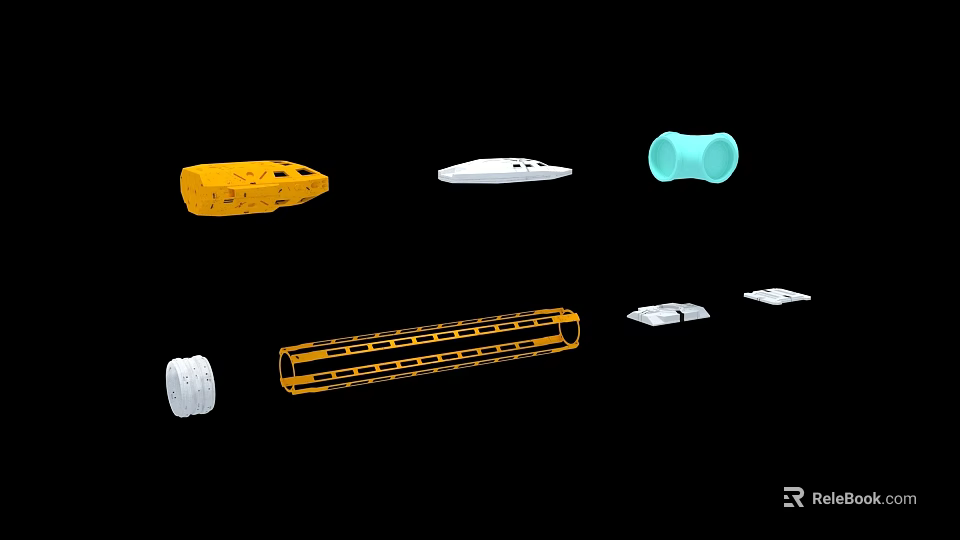 Fighter Jet Yellow White Fuselage And Wing Components Mechanical Assembly Parts 3d model 