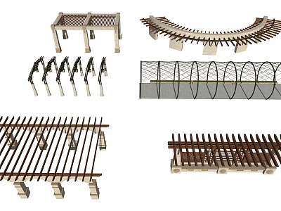 Various Modern Pergola Designs With Curved Straight And Grid Roof Structures 3d model