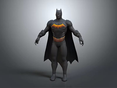 Batman Character 3D Model With Black Costume Yellow Bat Symbol Muscular Figure And Cape 3d model