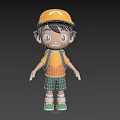Cartoon Boy in Yellow Cap with Black Hair Orange Yellow T-Shirt Green Shorts and Backpack