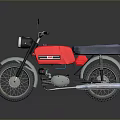 Classic Vintage Red Motorcycle With Blue Seat Black Handlebars And Silver Wheels