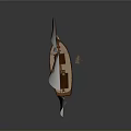 Detailed Wooden Sailboat Model With White Sails And Classic Hull Design