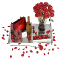 Elegant Wine Setting With Wine Bottle Wine Glasses Red Roses Strawberries And Silver Tray