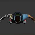 Game Movie Character with Mask Green Vest Blue T-shirt Mechanical Arm Blue Jeans Red Sneakers