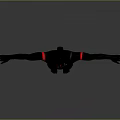 Full Body Black Humanoid Figure With Red Accent Lines Standing Arms Outstretched On Gray Background