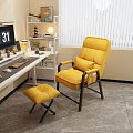 Cozy Yellow Desk Chair Set With Ottoman Computer Monitor And Home Office Plant