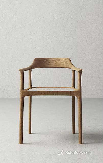 Modern Wooden Dining Chair With Minimalist Design Sleek Lines And Armrests 3d model 