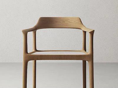 Modern Wooden Dining Chair With Minimalist Design Sleek Lines And Armrests 3d model