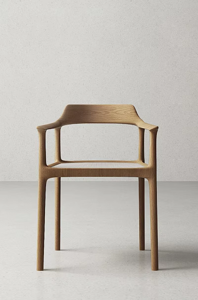 Modern Wooden Dining Chair With Minimalist Design Sleek Lines And Armrests 3d model