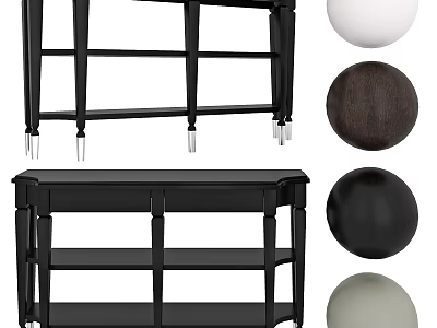 Stylish Black Shelf And Table With White Brown Black Gray Decorative Balls 3d model