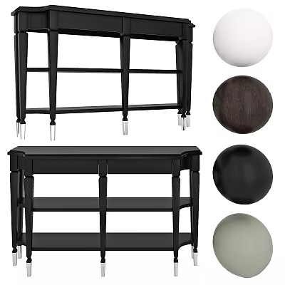 Stylish Black Shelf And Table With White Brown Black Gray Decorative Balls 3d model