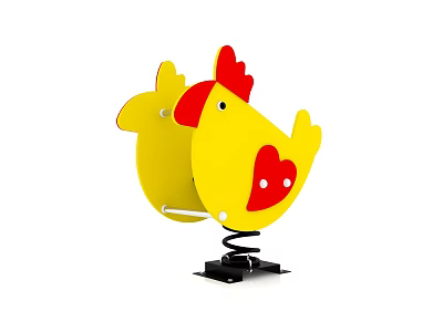 Yellow Chicken Shaped Spring Rider Playground Equipment With Red Comb And Heart Patterns 3d model