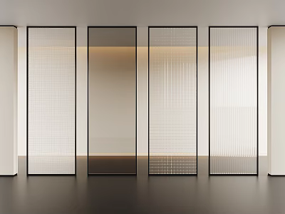 Modern Interior Room Dividers With Black Frame And Translucent Grid Panels 3d model