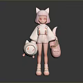 Cute 3D Game Movie Character With Pink Cat Ears Tail And White Outfit Design