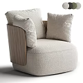 Modern Beige Upholstered Accent Chair With Wooden Armrests And Soft Cushions