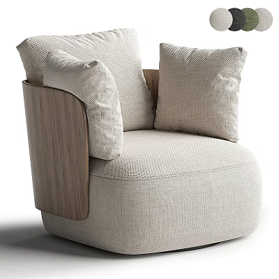 Modern Beige Upholstered Accent Chair With Wooden Armrests And Soft Cushions 3d model