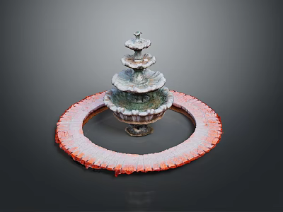 Light Colored Multi tiered Fountain With Circular Red Edge Area And Bottom Pool 3d model