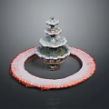 Light Colored Multi tiered Fountain With Circular Red Edge Area And Bottom Pool 3d model