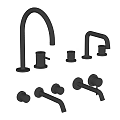 Various Modern Black Faucet Components With Spouts Handles And Bases