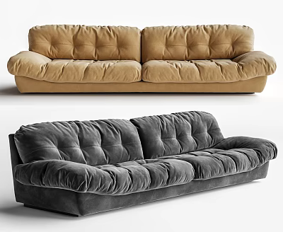 Tan And Gray Sectional Sofa With Plush Velvet Upholstery And Tufted Design 3d model