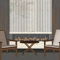 Modern Wooden Chairs Coffee Table Set With Light Colored Cushions Fireplace And Decorative Artwork