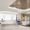 Modern Hospital Lobby Space With Reception Medical Staff And Wheelchair
