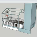 Light Blue Children's Bed With House Shaped Frame Storage Drawers And Cartoon Decoration