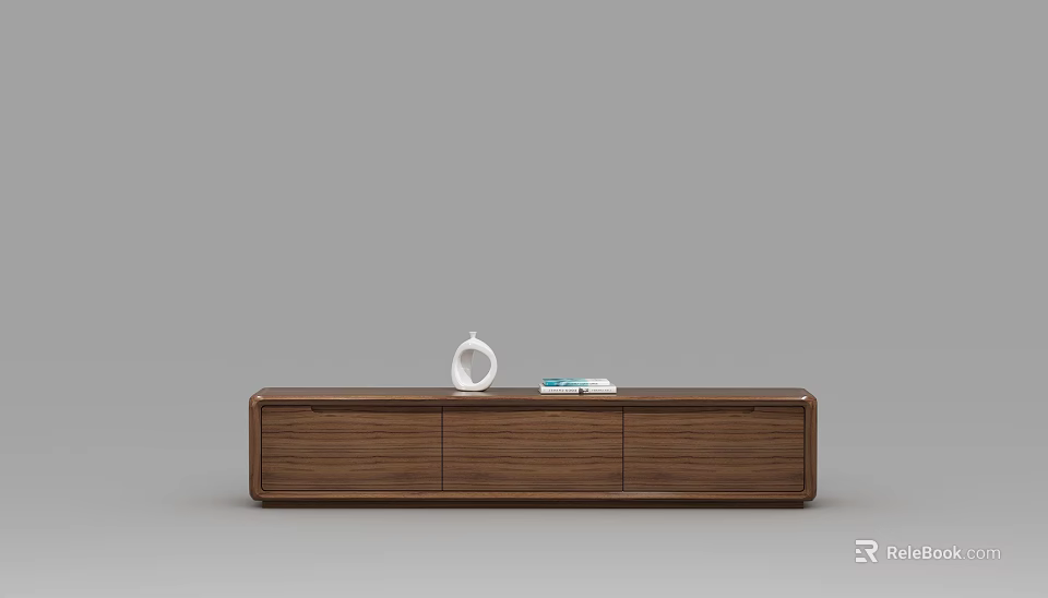 Modern Walnut TV Stand With Three Drawers White Decor And Books On Top 3d model 