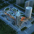 Modern Commercial Complex Featuring Unique Curved Design Open Plaza and Green Surroundings