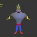 Blue Genie 3D Animated Character With Red Belt And Outstretched Arms