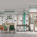 Modern Home Appliance Showroom With Green White Display Stands And Product Displays
