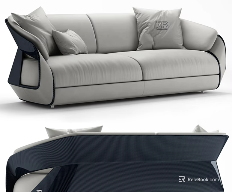Modern Two Seater Sofa with Gray Fabric Black Frame and Comfortable Cushions 3d model