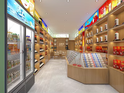 Modern Tobacco And Alcohol Store Interior With Shelves Refrigerators And Product Displays 3d model