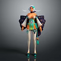 Female Fantasy Character With Butterfly Wings In Traditional Blue White Ornate Costume And High Heels