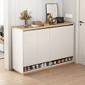 Modern White Shoe Cabinet With Wooden Top And Open Compartments For Shoes