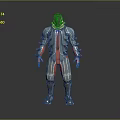 Sci fi Character in Biomechanical Armor with Red Blue Stripes and Spiked Full Body Design